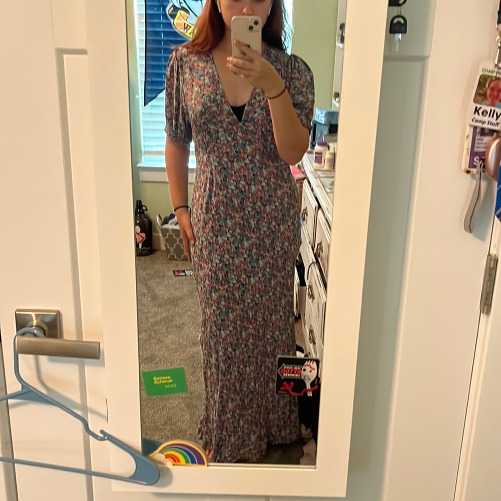 “A New Day” dress size M. Floral print. Floor length. Zipper on side.